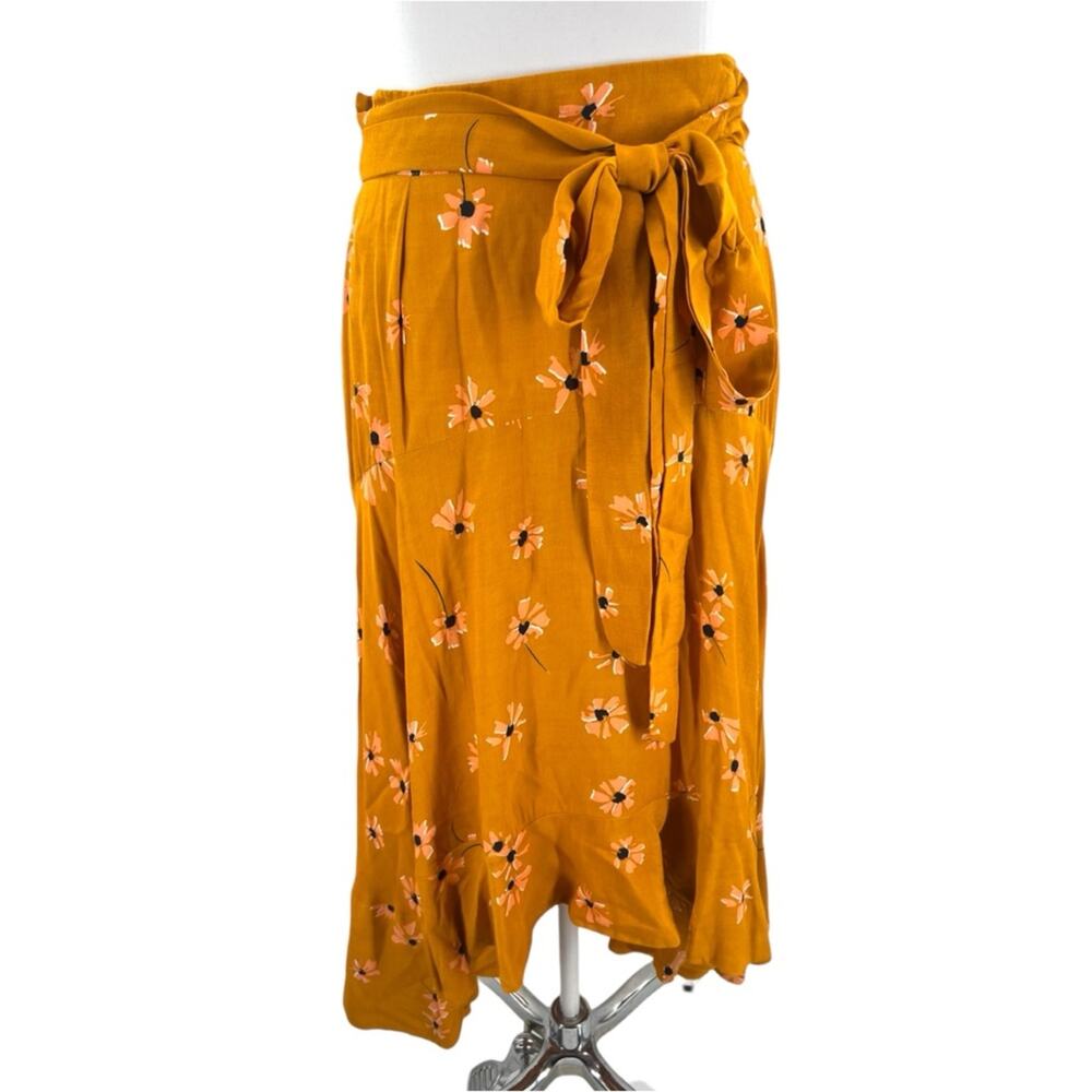 Anthropologie Faithfull belted botany High-Low Skirt in Floral Mustard Orange - Picture 5 of 10